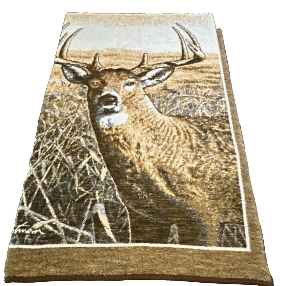 Vintage Biederlack James Hautman Deer Blanket Reversible Fleece Buck Cabin USA